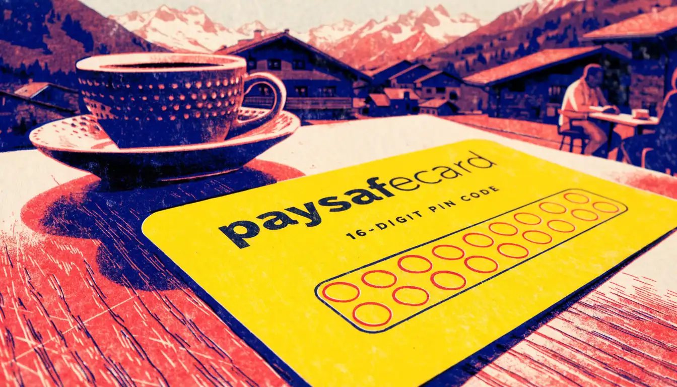 Paysafecard-Gutschein auf einem Tisch in einem Schweizer Bergdorf